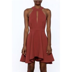 C/MEO Collective Witness Mini Dress in Marsala Red Halter Neck Cutout Sleeves XS
